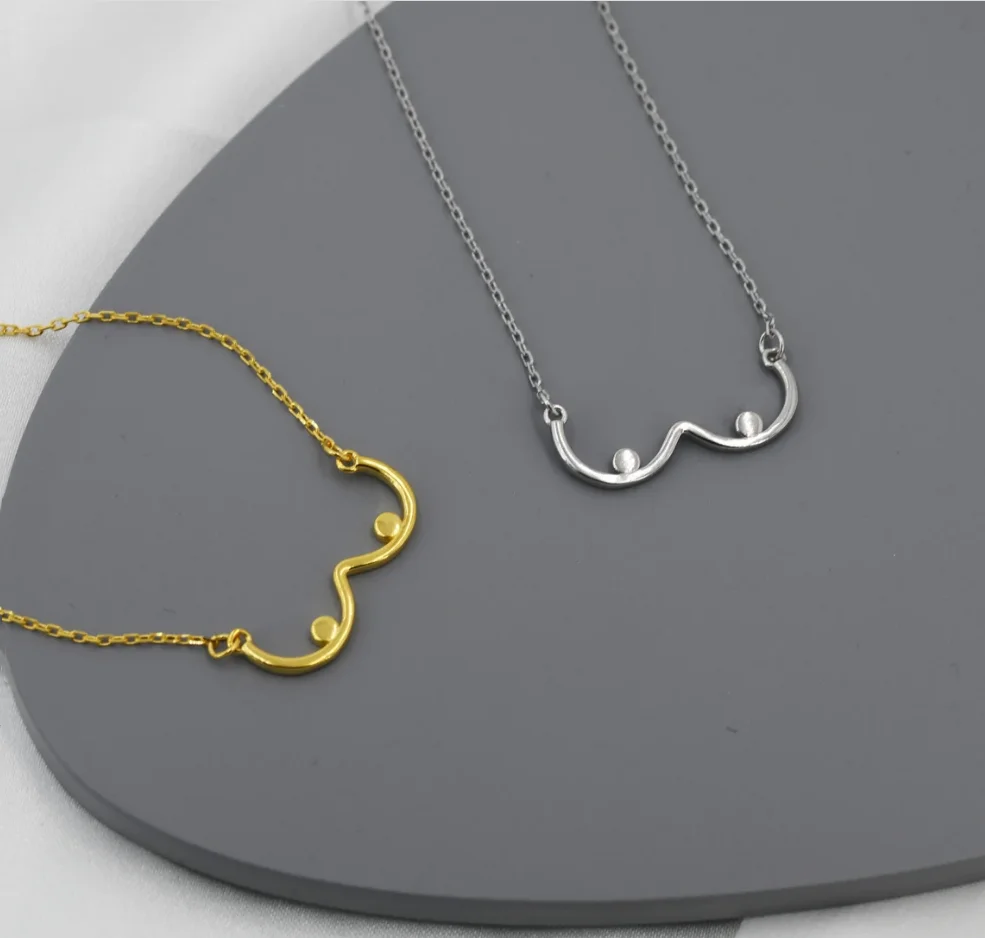 Female Sexy Breast Lactation Chain Necklace Feminist Artistic Women Mama Body Stainless Steel Wave Shape Charm Pendant Choker