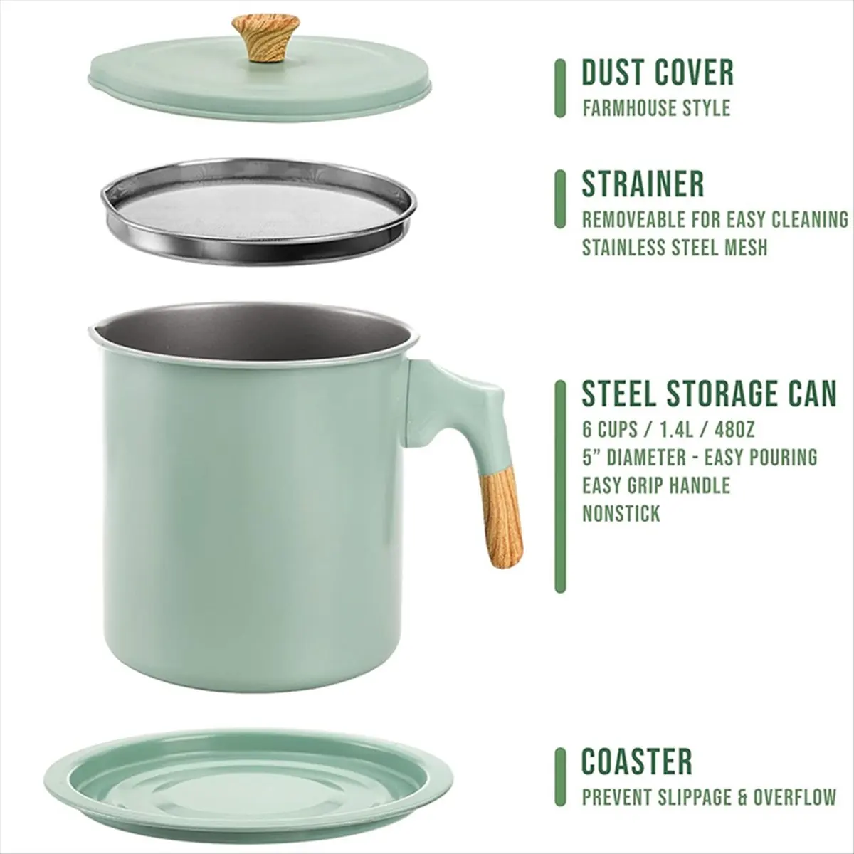New Bacon Grease Container with Strainer 1.4L Stainless Steel Oil Filter Pot Cooking Oil Storage Pot with Strainer view 5