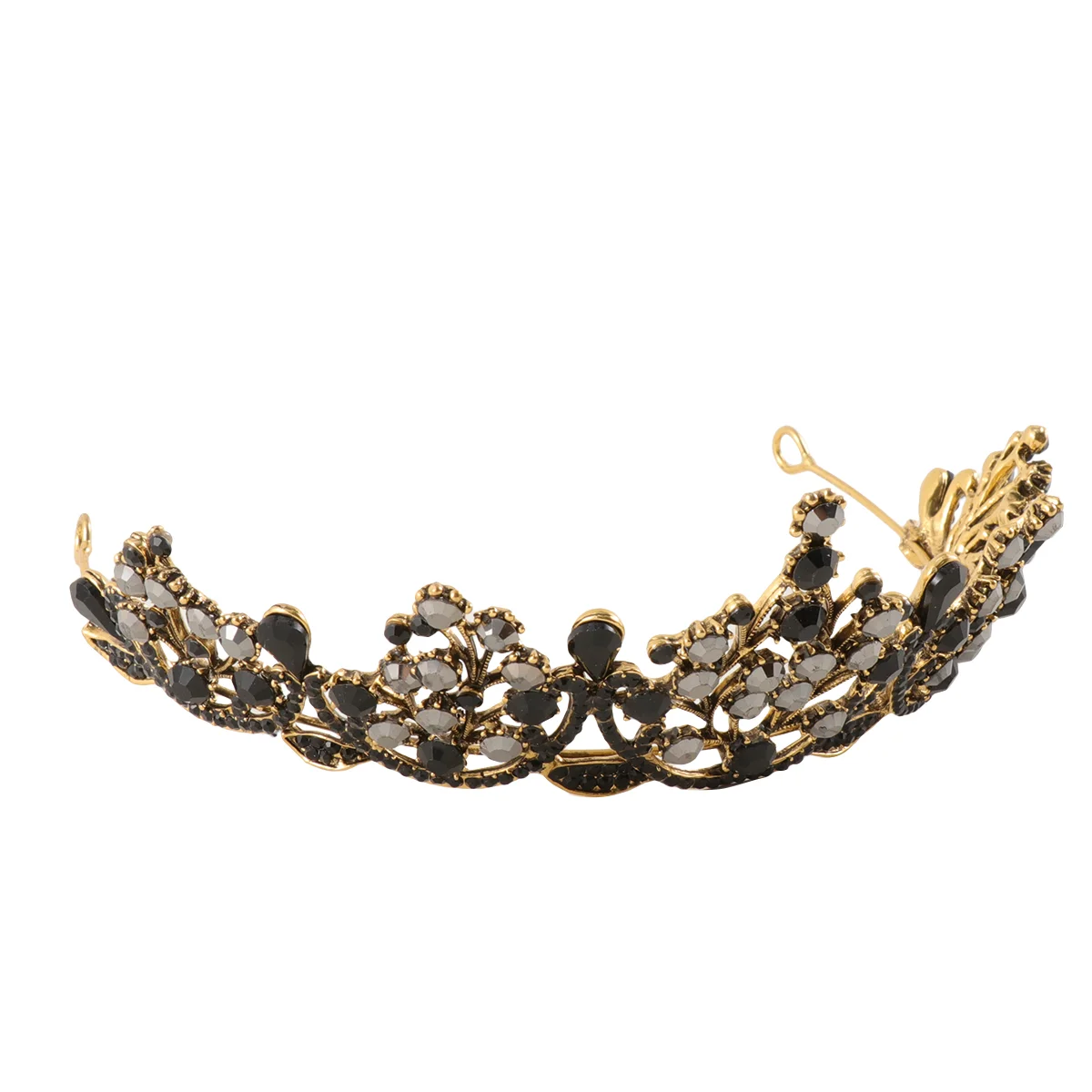 

Accessories Miss Black Gems Rhinestone Headband Women Wedding Headpiece for Bride Retro Crown