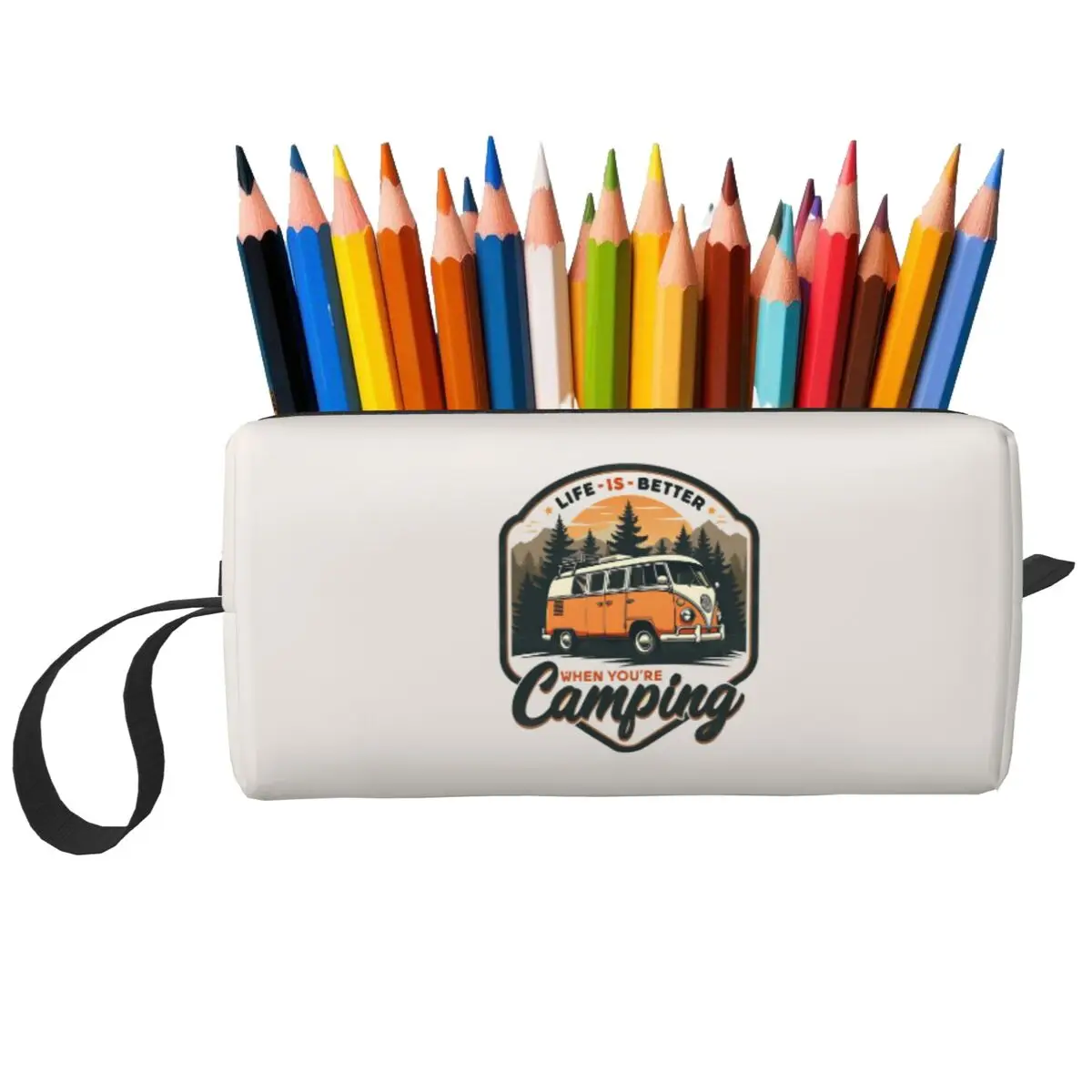 CamperVan Happy Camper Makeup Bag Cosmetic Organizer Storage Dopp Kit Toiletry Cosmetic Bag for Women Beauty Travel Pencil Case