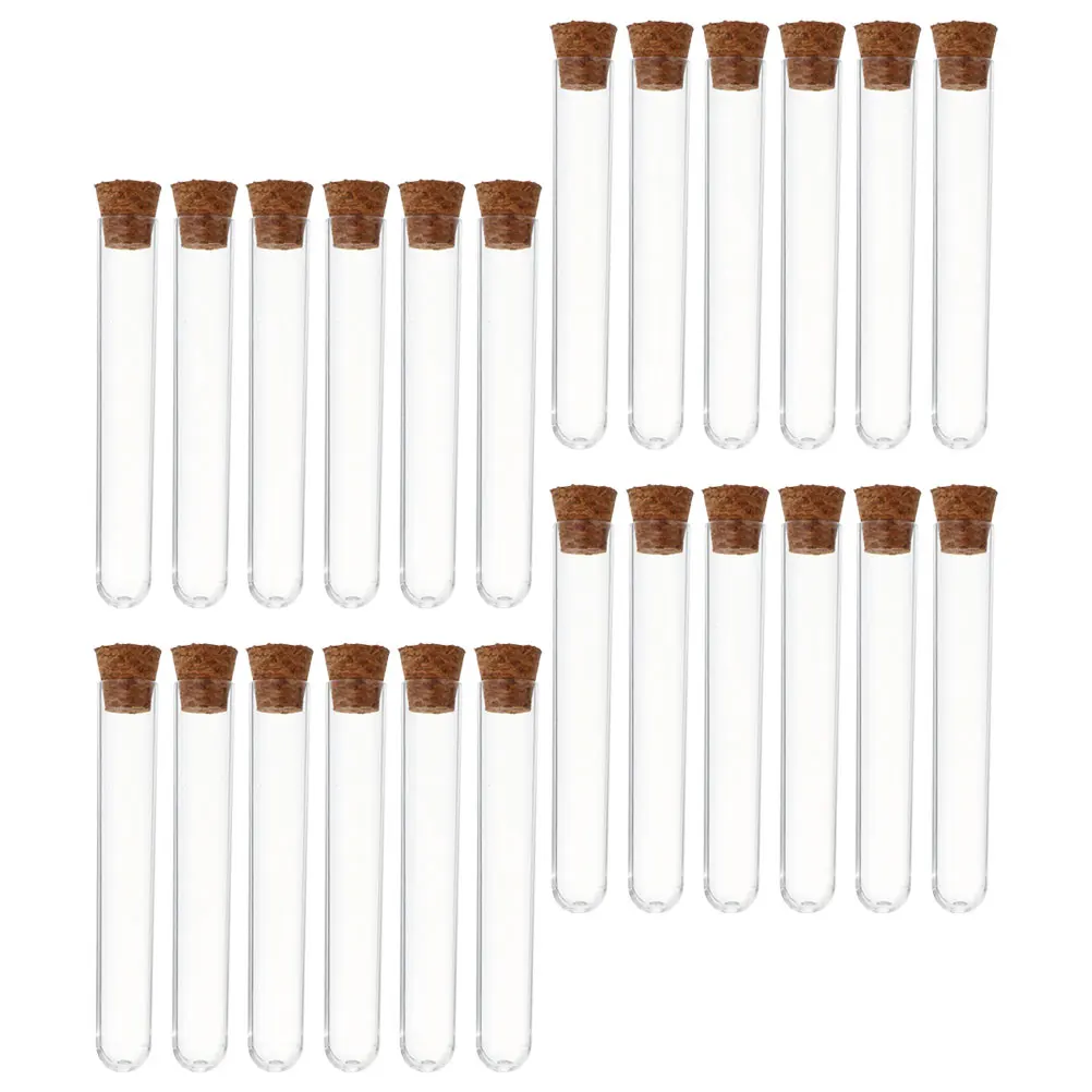 

36 pcs Clear Plastic Test Tubes with Cork Stoppers Empty Pipes for Candy Storage Beads Scientific Experiment Use