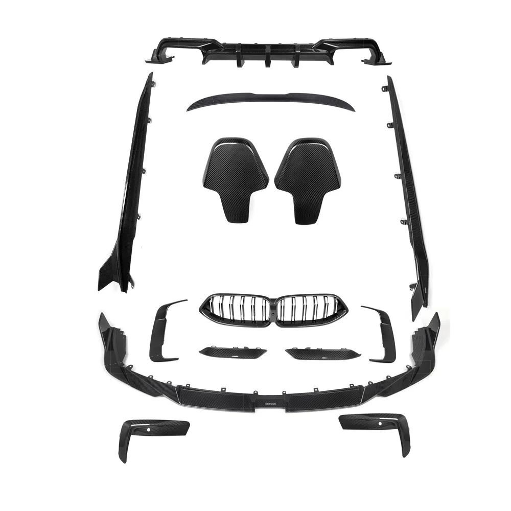 Высококачественный комплект из сухого углеродного волокна для BMW M8 F91 F92 F93 с передней губой, задним диффузором, боковыми юбками Canards Grill Splitter Высококачественный комплект из сухого углеродного волокна для BMW M8 F91 F92 F93 с передней губой, задним диффузором, боковыми юбками Canards Grill Splitter