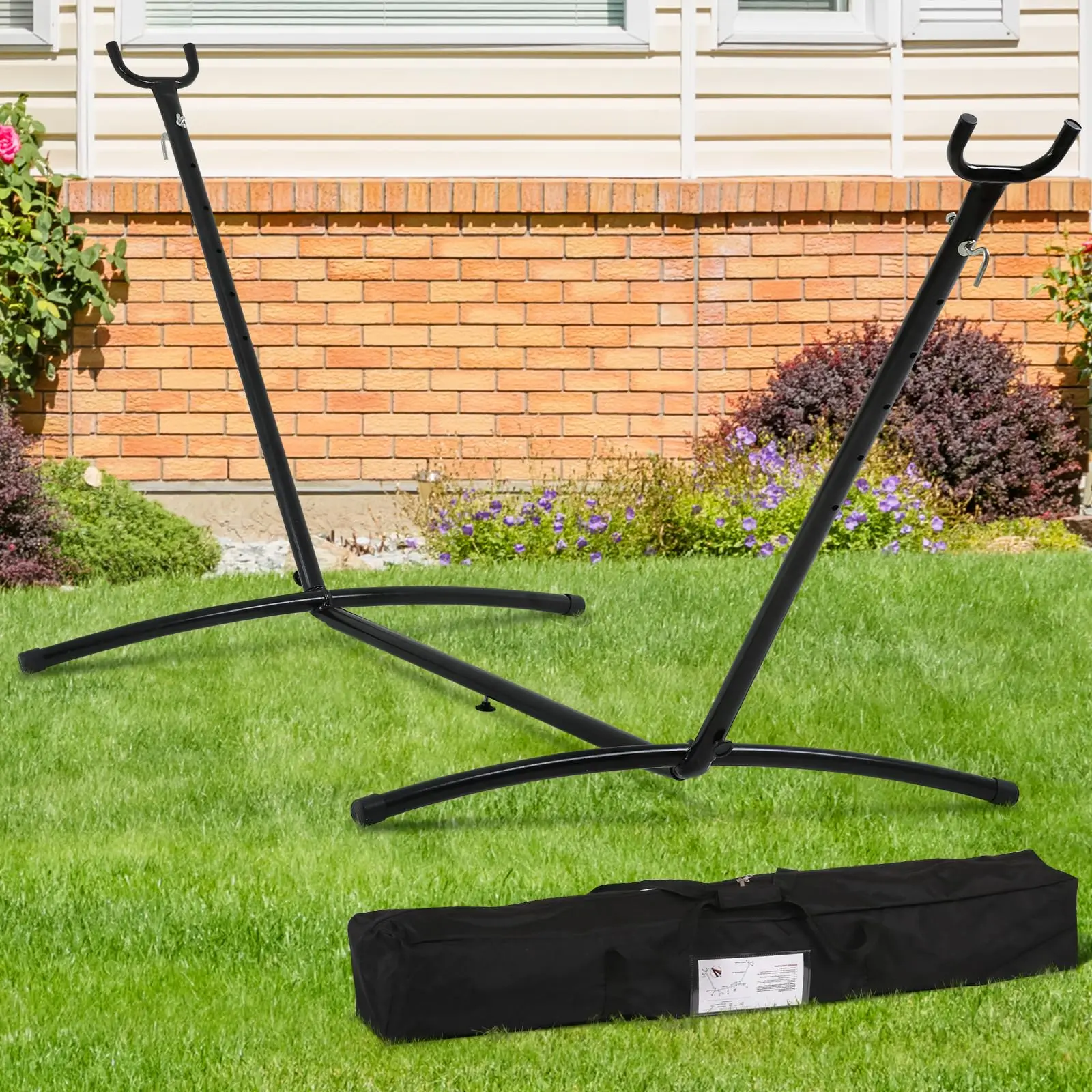 Double Hammock with Space Saving Steel Stand 400 lb Capacity, Portable Hammock Frame Stand Heavy Duty for 9 to 13Feet