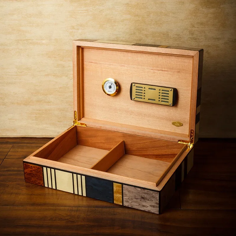 

LUBINSKI Cigar Box Snowwood Creative Wood Grain Patchwork Large Capacity Cigar Moisturizing Box Cigarette Box