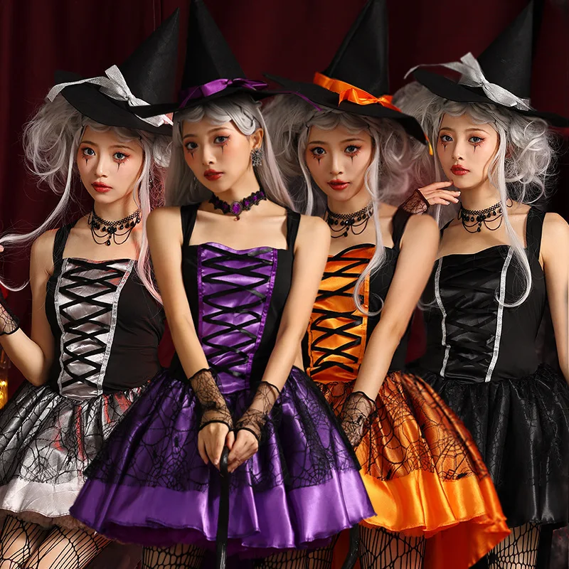 New loween Witch Costume Purple Orange Bla Role-plang Cosplay Performance Clothes Women's Witch Outfit Stage Costume