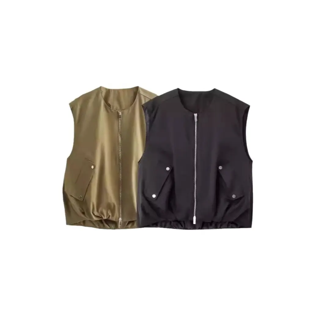 

New Summer Women's Two-Color round Neck Sleeveless Vest Top Casual Loose Fit Ins Style Personalized Design Fashion Jacket