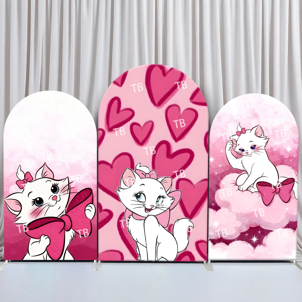 

Mary Cat Arch Backdrop Cover Birthday Baby Shower Cute Pink Heart Bow Cloud Sparkle Theme for Kids Party Photo Booth Decorations