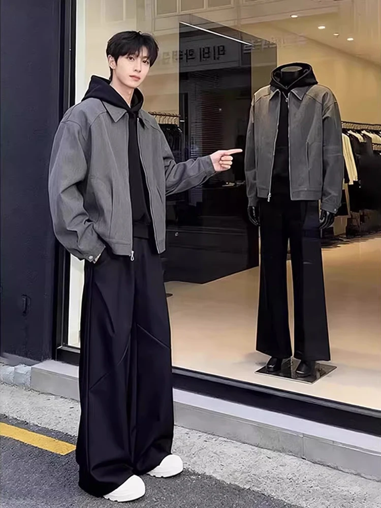 

Мужская повседневная куртка-бомбер с отложным воротником, весенняя, в американском стиле, Cleanfit, ветрозащитная, на молнии