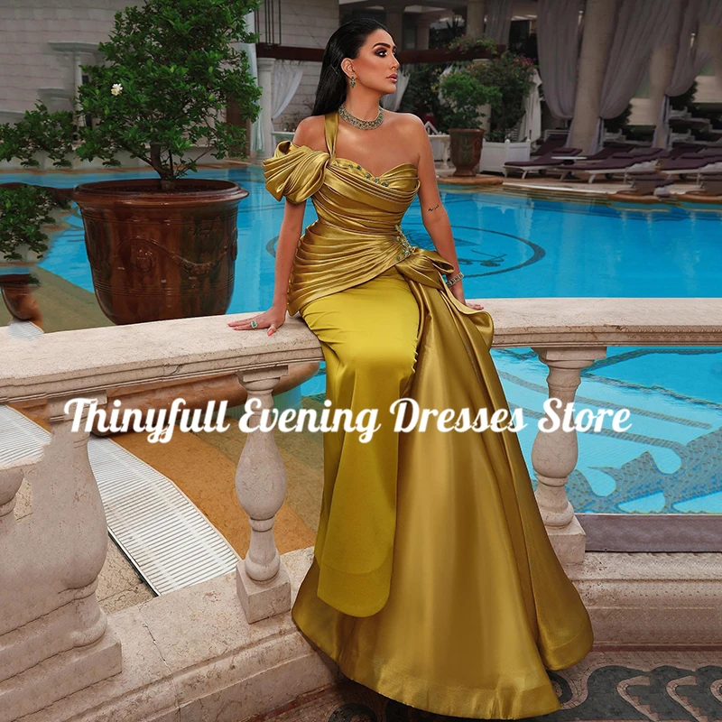 Thinyfull Formal Prom Evening Dresses Mermaid Beadings One Shoulder Night Dress Saudi Arabia Cocktail Party Gowns Custom Size