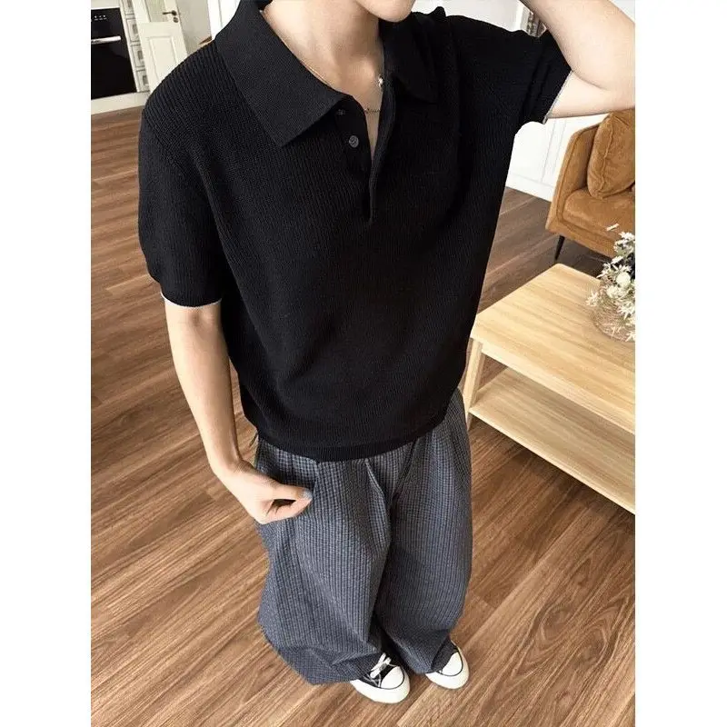 Summer Short Sleeve Knitted Sweater Men's American Retro Loose T-Shirt Casual Top