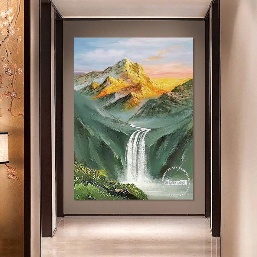 100% Hand-painted Beautiful Huge Mountain Sunrise Scenery Unframed Luxury Acrylic Painting Set Large Wall Panel Art For Hotel