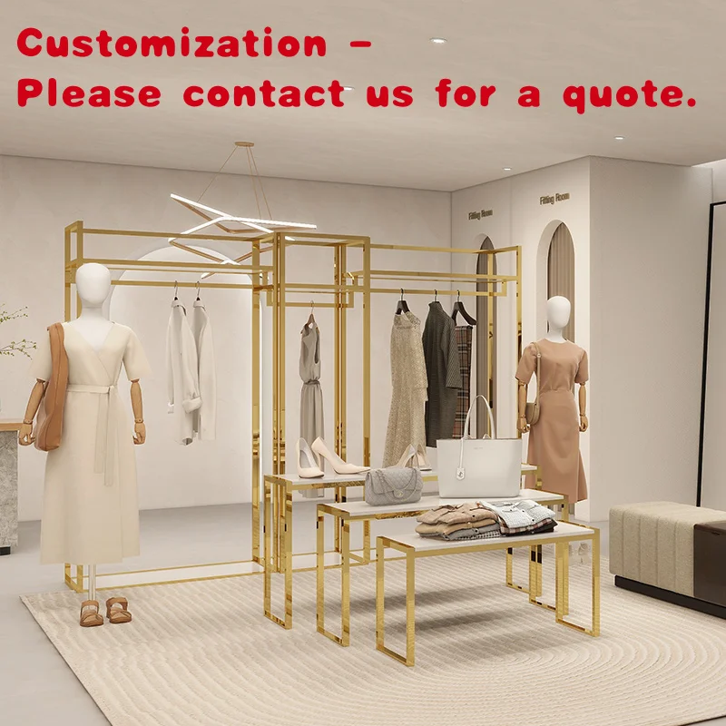 

custom.Custom Retail Clothing Store Racks Stainless Steel Garment Display Stand Fashion Shop and Female Clothes