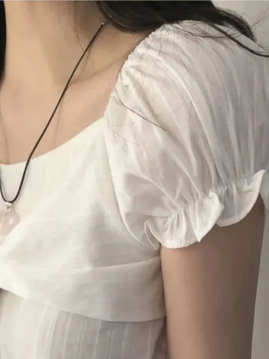 Csa Curta Fena com Laço Estilo Coreano, Manga Bufante com Babados e Estampa de Borboleta, Estilo Casual de Verão, Caim...