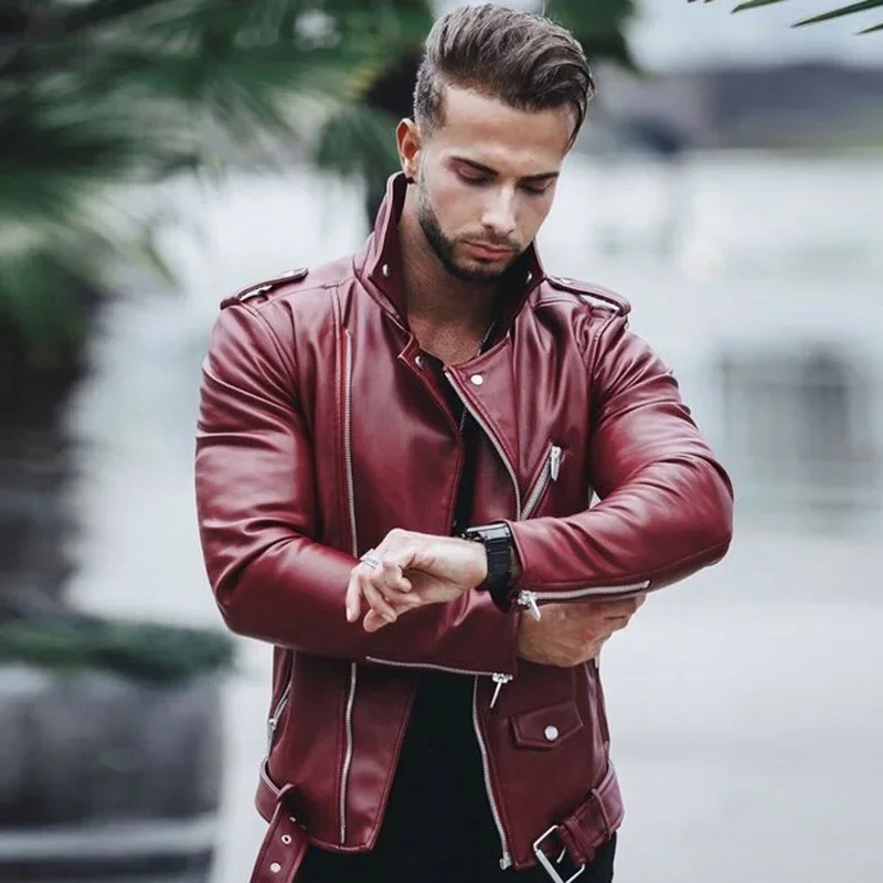 Fashion Leather Jackets Men PU Leather Coat Men Autumn Winter Motorcycle Jacket Men Casual Slim Fit Turn Down Collar Male Jacket