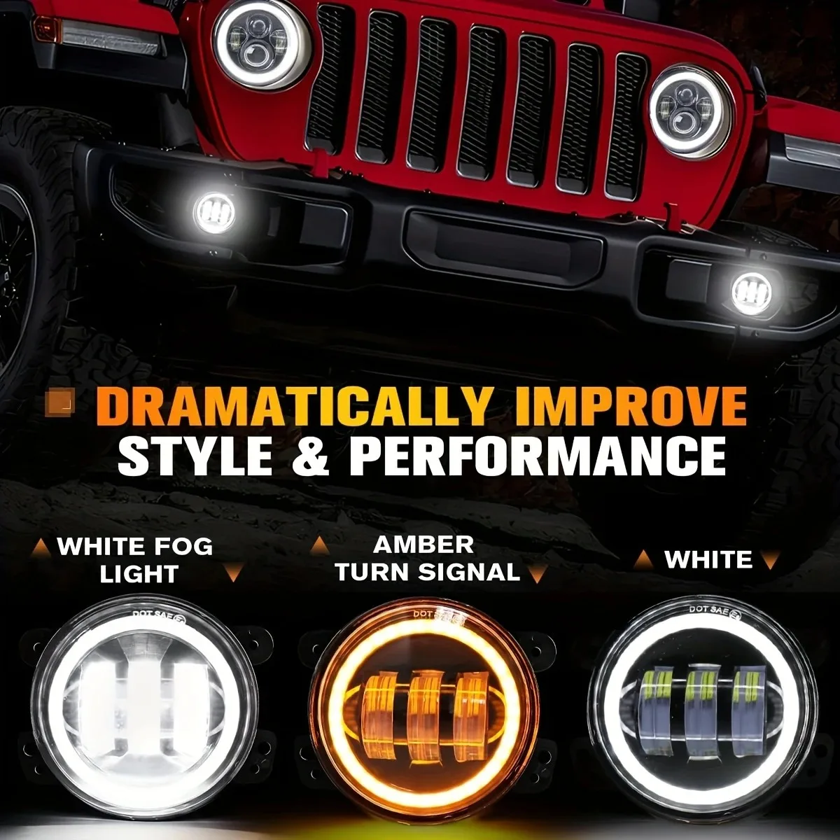 1 زوج/2 قطعة 4 بوصة LED أضواء الضباب مع الأبيض هالة حلقة زاوية العين DRL بدوره إشارة الطرق الوعرة القيادة مصابيح الضباب ل جيب كاوبوي JK