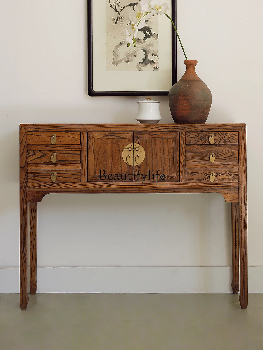 New Chinese Style Elm Console Tables Solid Wood Hallway Simple Console