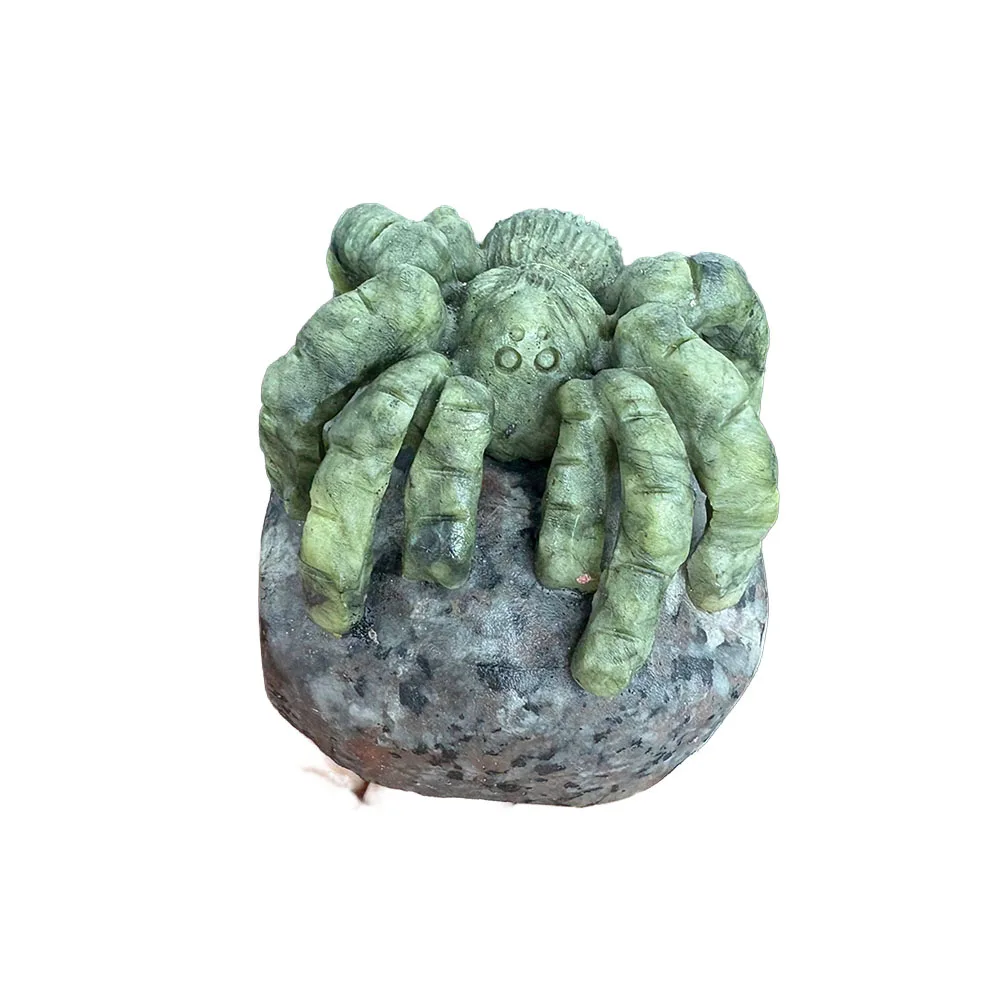Natural Xiuyan Jade on Yooperlite Spider Figurine - Handcrafted Gemstone Tarantula Statue Healing Crystal Decor