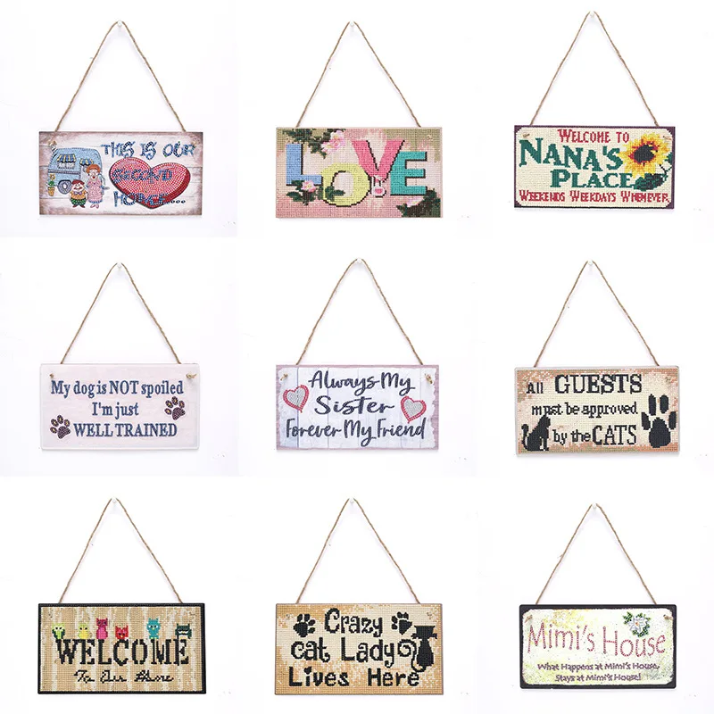 DIY Diamond Painting Kit Odd-Shaped Signage Handiwork Dot Drill Artwork for Door Decoration Welcome Hang Tags