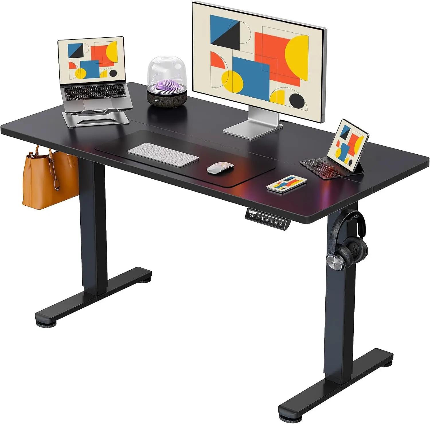 

44 x 24 inch small sit up desk, height adjustable electric stand up desk with 4 memory settings, computer home desk (black)