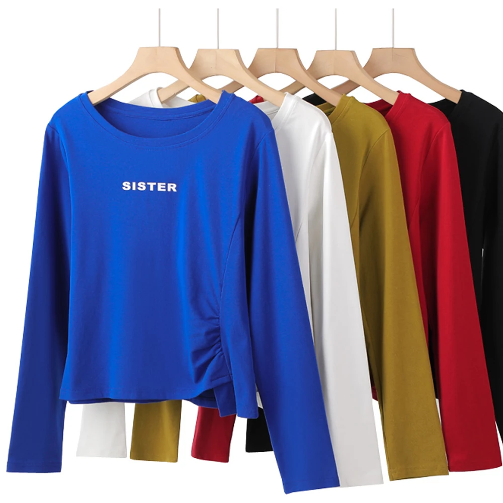 

European Station Long sleeved T-shirt Women's Spring/Summer New Fashion Large Size Cotton Versatile Loose Irregular Casual Top