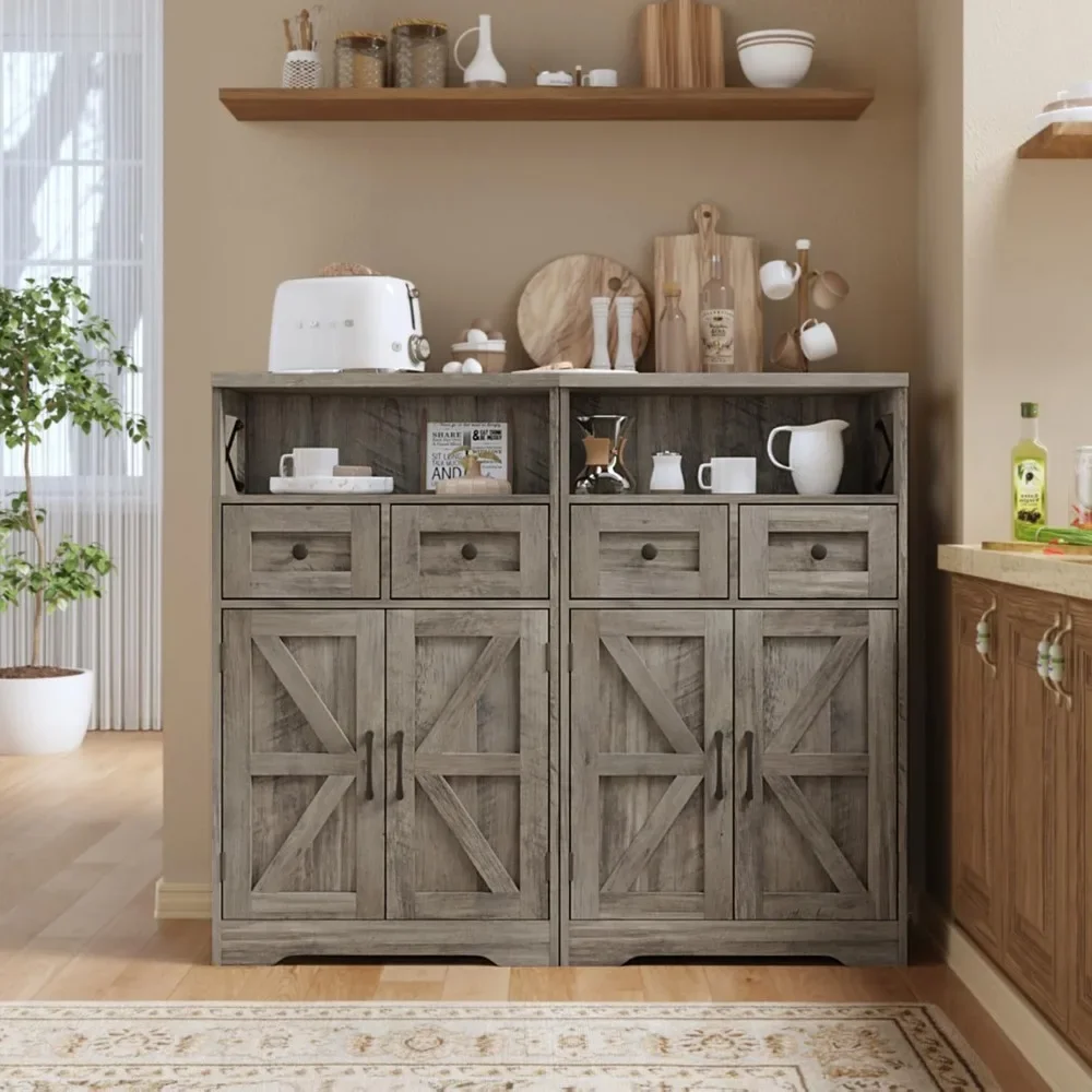 Farmhouse Storage Cabinet with Drawers and Shelf, Freestanding Kitchen Pantry Storage Cabinet