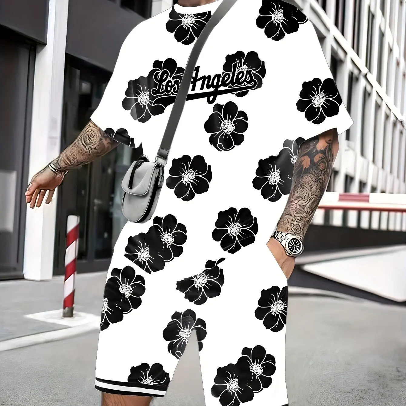 

Летний тренд, новый мужской спортивный костюм из двух предметов с принтом, футболка с короткими рукавами и шорты на шнурке, костюм из двух предметов для отдыха на открытом воздухе