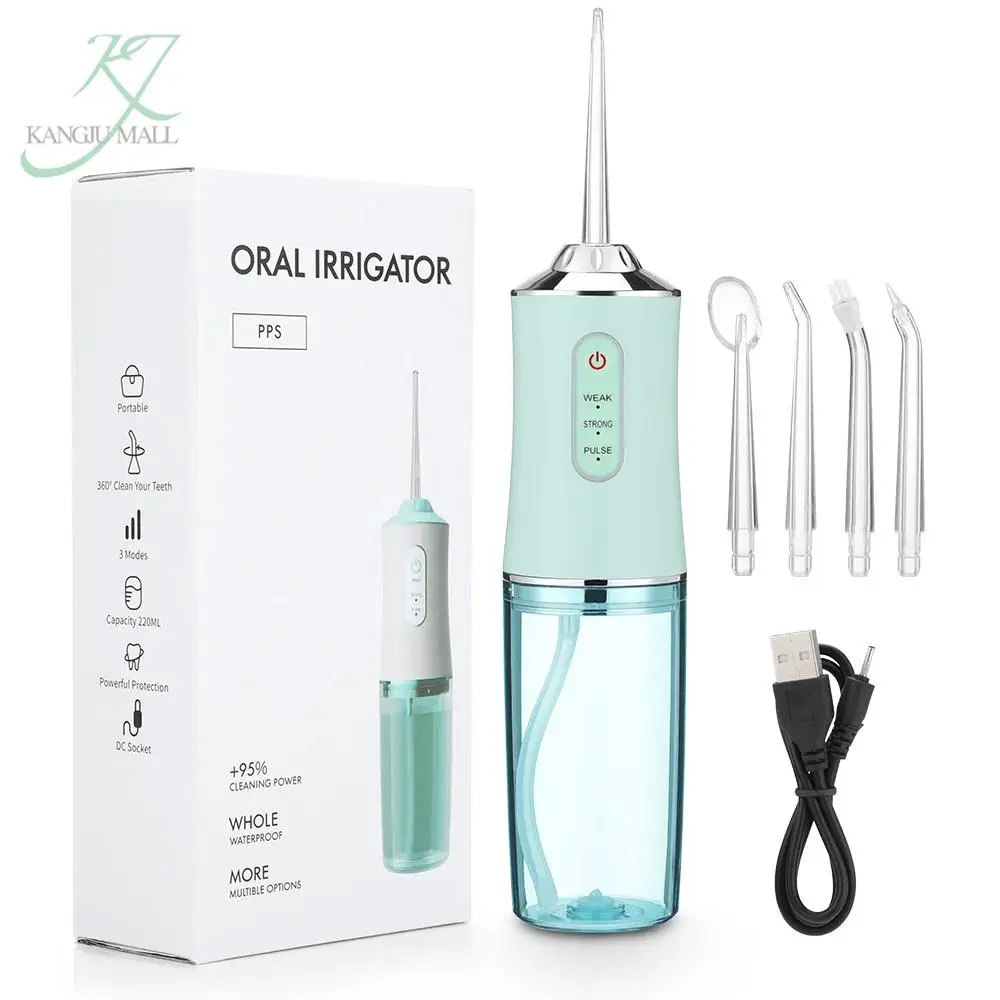 Oral Irrigator Portable Dental Water Flosser Usb Rechargeable Water Jet Floss Tooth Pick 4 Jet Tip 220ml 3 Modes Ipx7 1400rpm