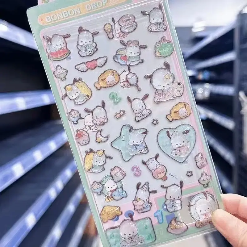 10 pçs misturado kuromi personagens originalidade 3d alívio adesivo à prova dwaterproof água adorável adesivos decorativos dos desenhos animados brinquedos de cristal adesivo