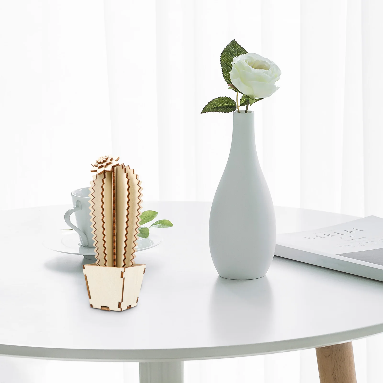 

1Set Wooden DIY Hollow Out Artificial Cactus Assembly Tabletop Ornament Indoor Home Decoration Simulation Plant