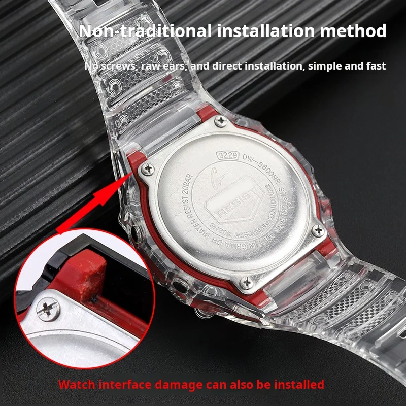 Suit For Casio G-SHOCK DW5600 GW-B5600 GW-M5610 bezel modified transparent case watch strap men Replacement Sport watchband Tool