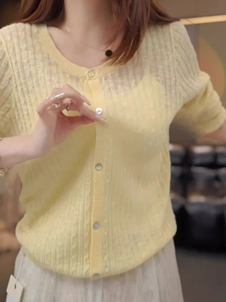 

Sli Soft Knitted Open Cardigan Casual Versatile Base Layer irt Slimming Loose Fit Long Sve round Ne Button up Top