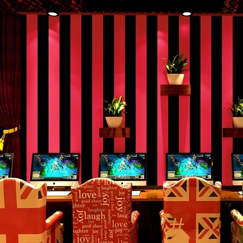 Red black vertical stripe wallpaper hairdressing and barber shop fashion modern Internet Cafe Hotel Internet cafe engineering