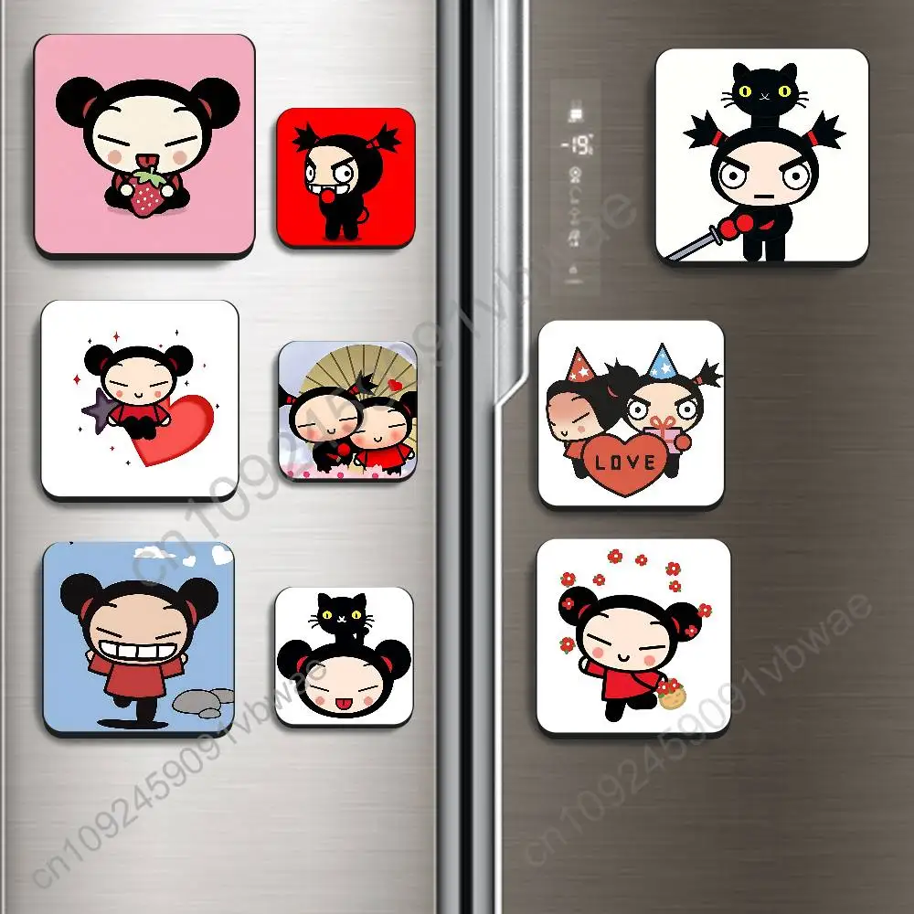 Ninja Garu Chinese restaurant Pucca  Black Square Plastic Fridge Magnet, for Magnetic Sticker No Trace Left, Durable