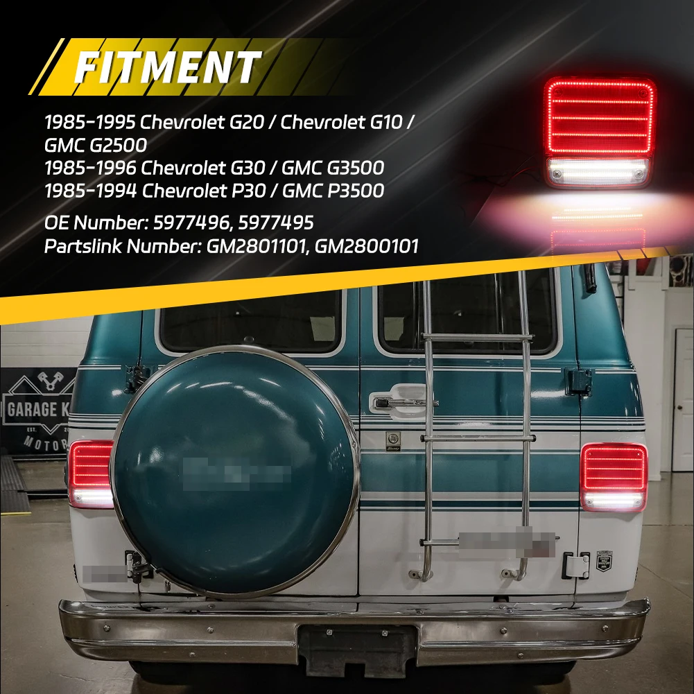 2X Rear Tail Light Brake Light Reverse Light Backup Light With LED For 1985-1995 Chevy G10 G20 G30 P20 P30 GMC G1500 G2500 G3500