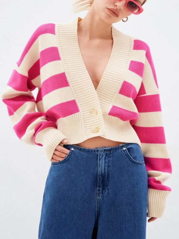 

Новый осенне-зимний свободный женский вязаный кардиган в полоску с цветными блоками и длинными рукавами, повседневное женское уличное пальто-свитер, одежда Y2k