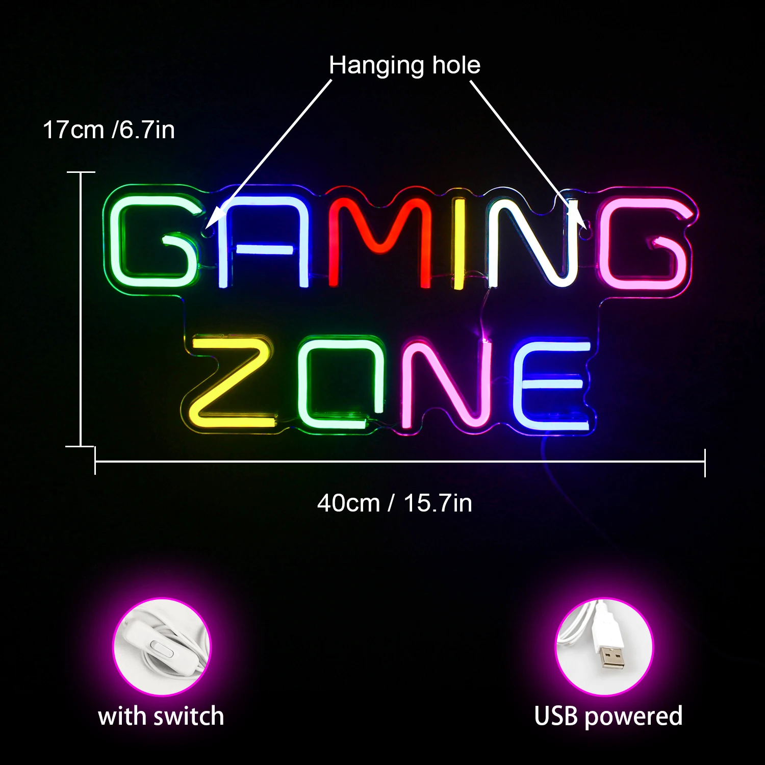 Gaming Zone Neon Led Sign for Wall Decor Game Neon Lights Signs with USB Powered for Game Room Bedroom Gifts Gamer (Multicolour)