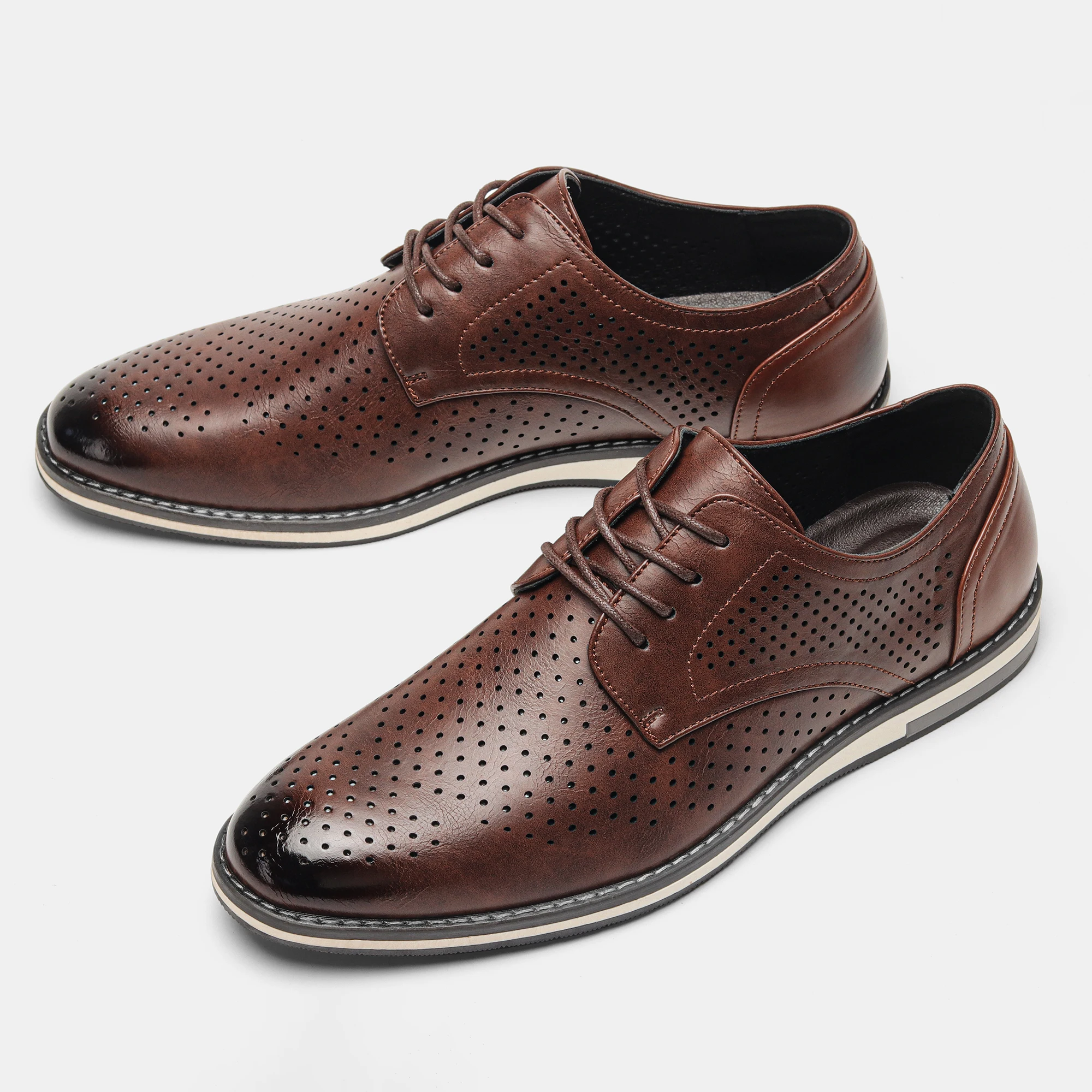 Braune atmungsaktive Herren-Freizeitschuhe, flache Schuhe mit Lochmuster, Herren-Sommerschuhe – Detail 23