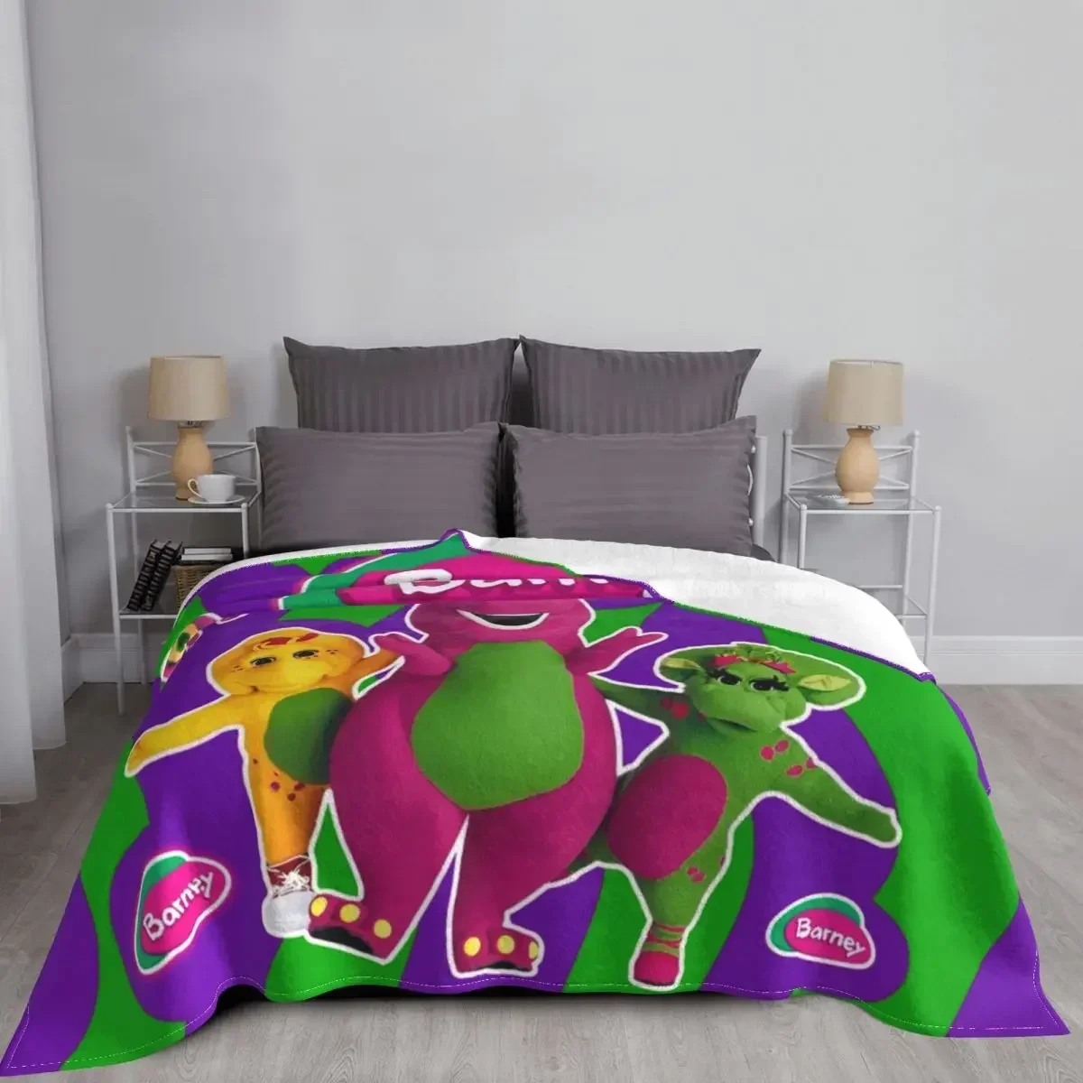 Barney Friends Dinosaur Coral Fleece Plush Throw Blanket Dinosaurs Cartoon Blankets for Bedding Couch Lightweight Thin Bedspread