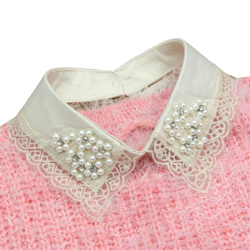 Women Detachable Collar Shirt Fake Collars Pearls Lace Decoration Ladies Lace False Collar