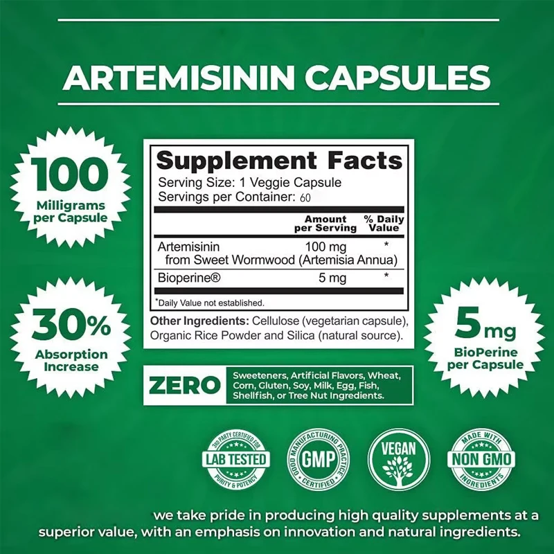 High absorption artemisinin, 60 vegetarian capsules, strong absorption, sweet worm extract