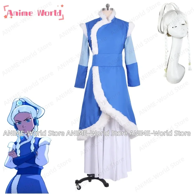 《Aangepast formaat》Anime Avatar Princess Yue Cosplay Kostuum Outfit Halloween Party Pruik