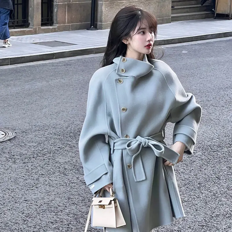 

Women's Wool Coat 2025 Autumn Winter New Arrival Vintage Hollywood Style Petite Size Overcoat Korean Fashion Student Trench Coat