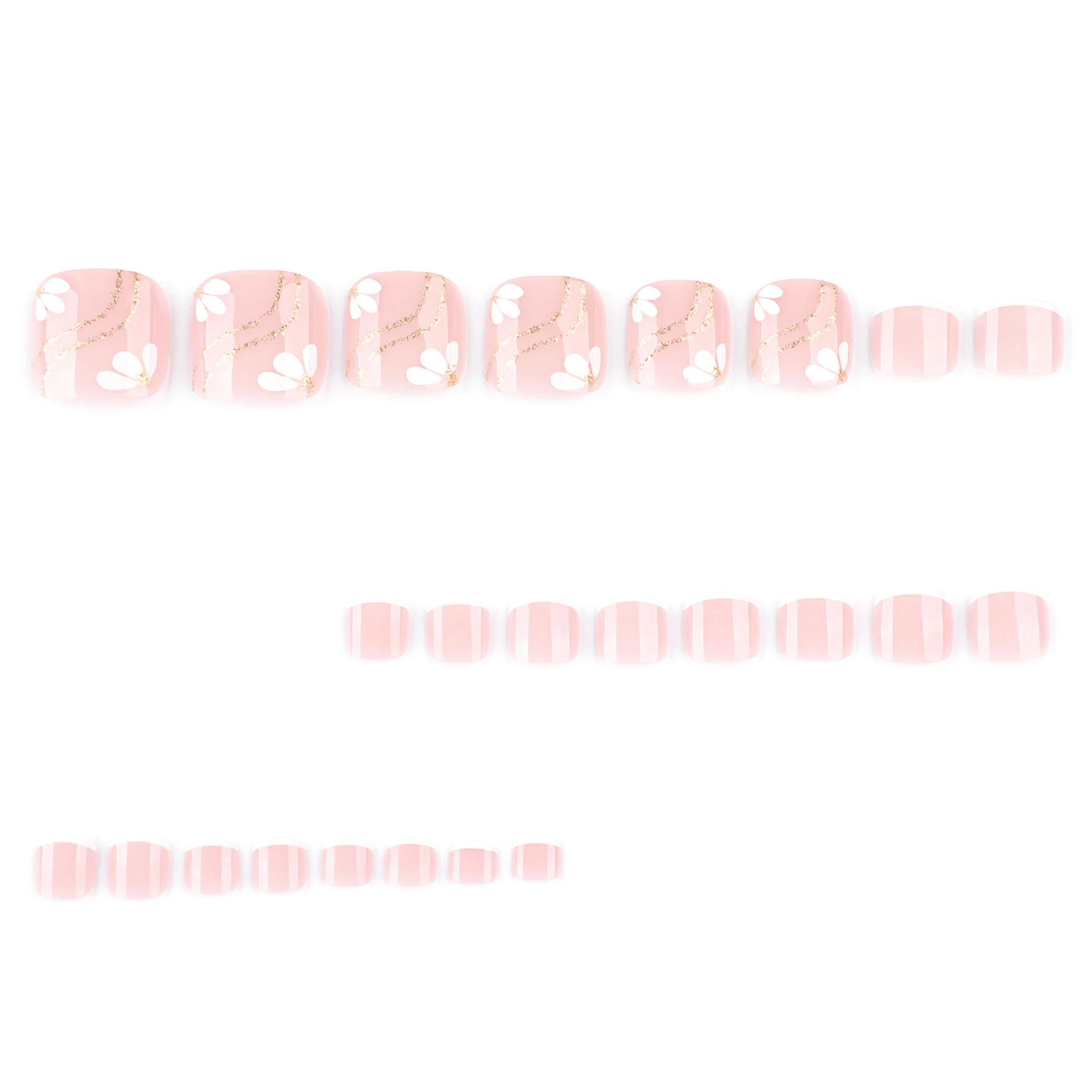 Naakt Roze Kleur Nep Teennagels 24 Stuks Eenvoudige Charme Druk Op Tenen Nagels Bloem Gedrukt Witte Franse Tip Herbruikbare Valse nagels