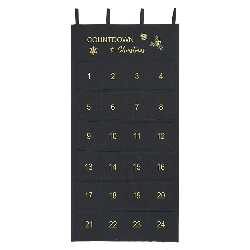 

Black Hanging Storage Bag With Golden Embroidered Arabic Numerals,Christmas Countdown Calendar With Storage Pockets Home Wall