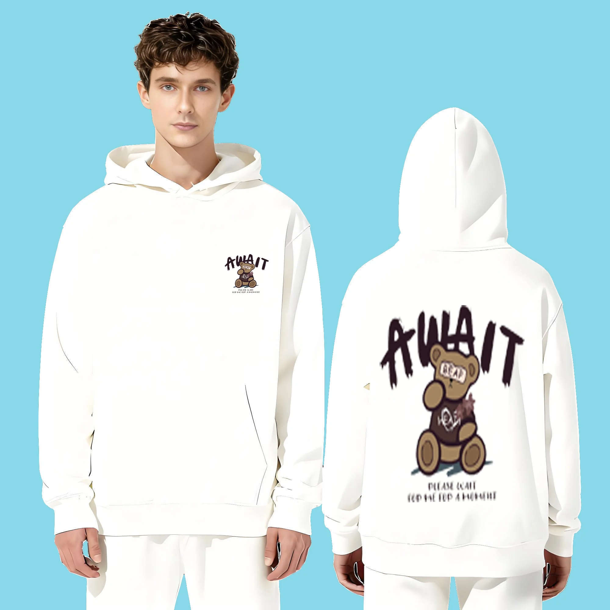 

Повседневная модная толстовка с капюшоном весом 330 г подходит как для мужчин, так и женщинам, с буквами и модными принтами медведя.