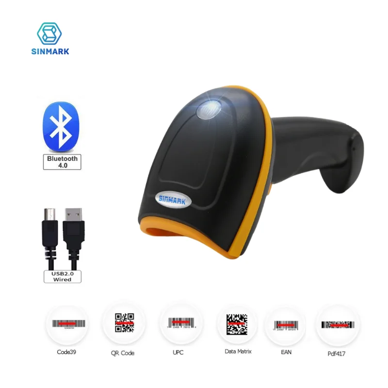 SINMARK Barcode Scanner Bluetooth Reader Image QR PDF417 Data Matrix Code Bar Gun RS232 Bluetooth