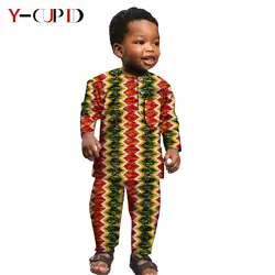 African Clothes for Kids Boys Akara Print Boy Shirt Top and Pants Sets Bazin Riche Children Clothing 2 Pieces Sets S204022