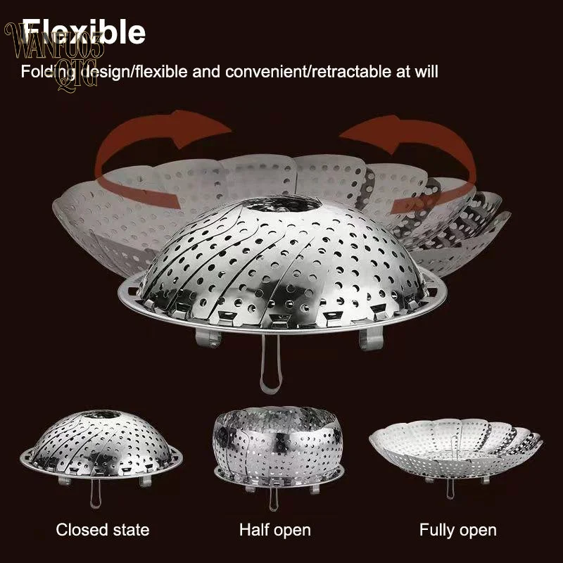 Hot Sale Folding Stainless Food Steamer Vegetable Fruit Food Basket Mesh Steamer Rack Cookware Utensils For Cooking Steam