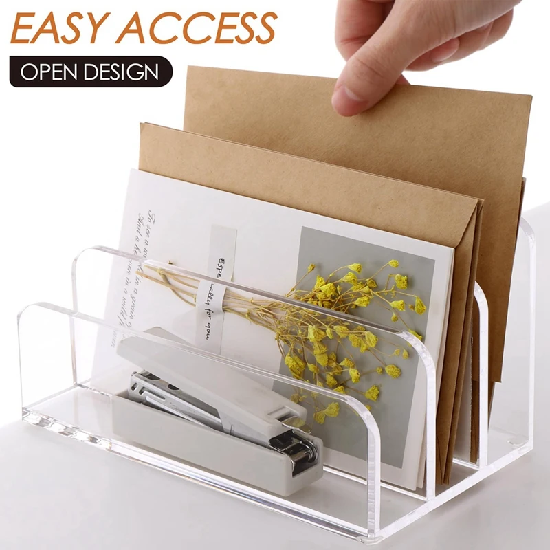 3 Compartments Mail Organizer File Sorter Acrylic Desk Organizer Letter Holder For Desk