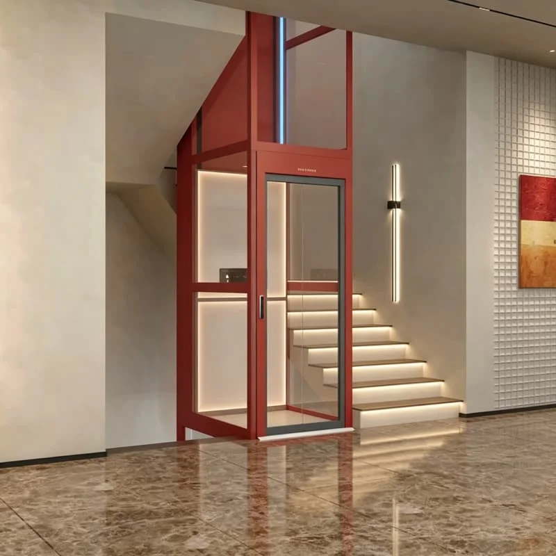 280kg Hydraulic Home Lift 2 Stops 0.3m/s Glass Door Wood Cabin for Small Duplex House Private Villa Residence